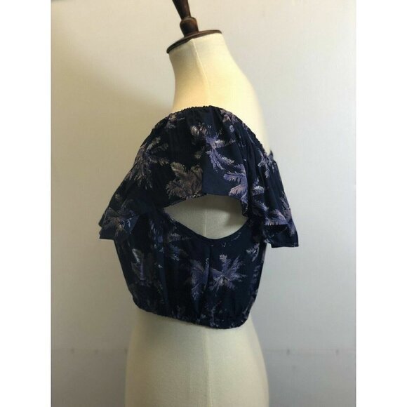 Swell Juniors Purple Floral Summer Nights Off the Shoulder Cropped Top Size L - Picture 7 of 8